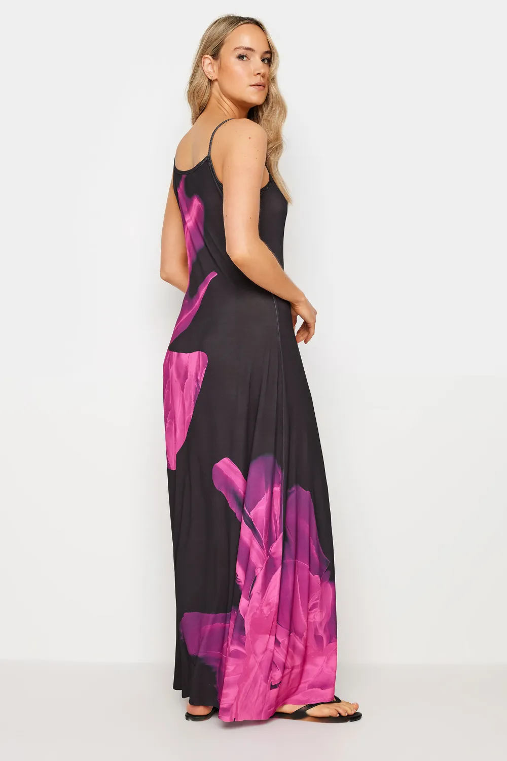LTS Tall Black & Pink Floral Print Sleeveless Maxi Dress
