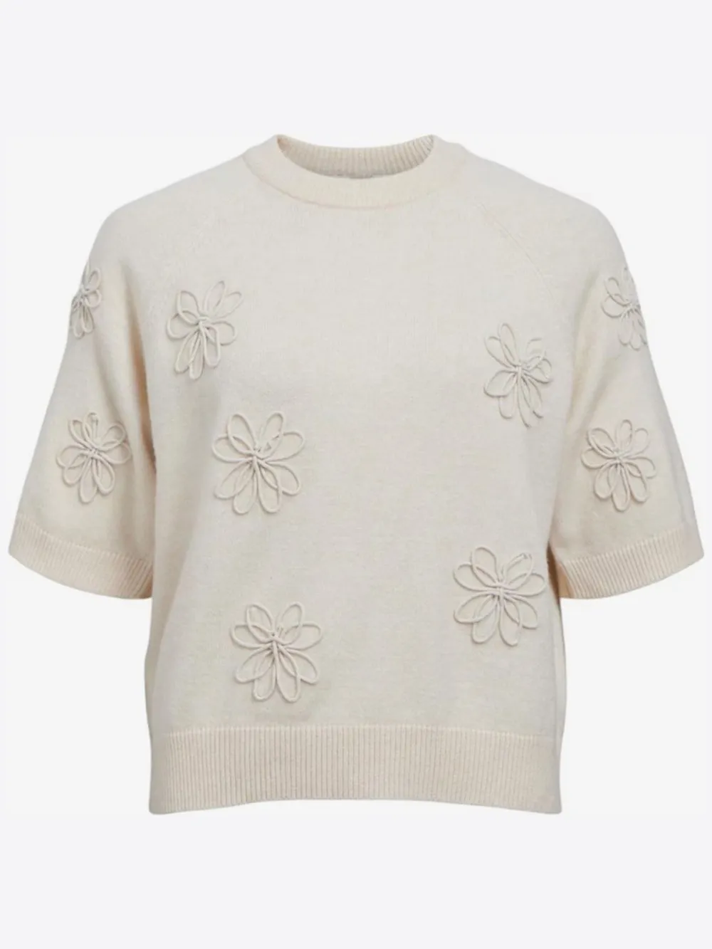 Cream Crew Neck Long Sleeve Sweaters