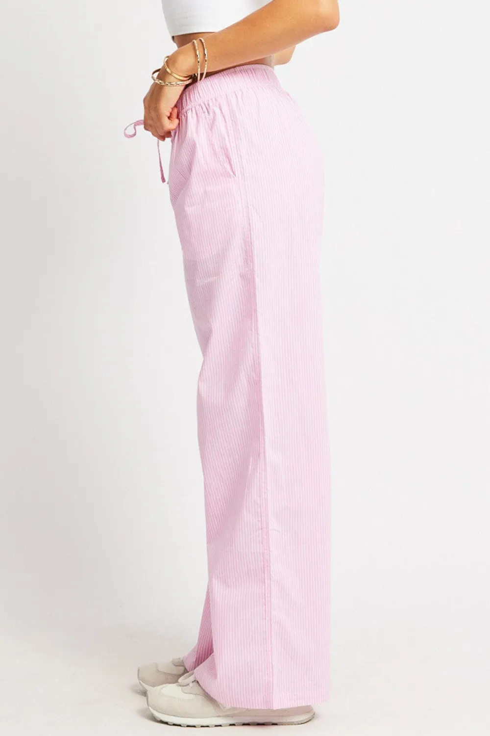 Pink Stripe Wide Leg Pants High Rise