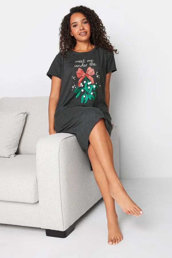 M&Co Black Cotton Christmas Mistletoe Print Nightdress