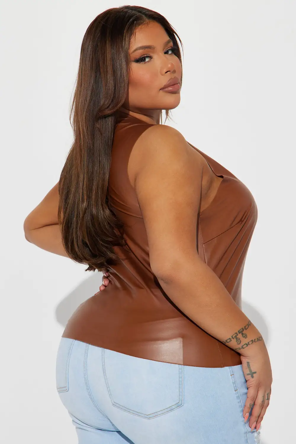 Priscilla PU Leather Top - Cognac