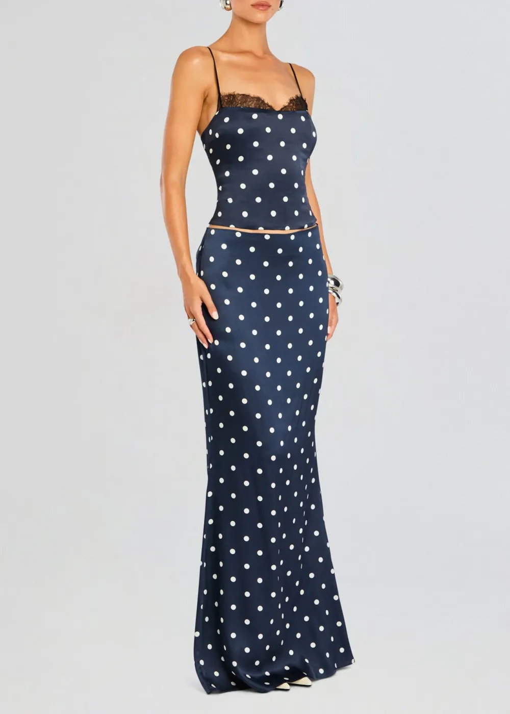 Navy Polka Dot Maxi Skirt
