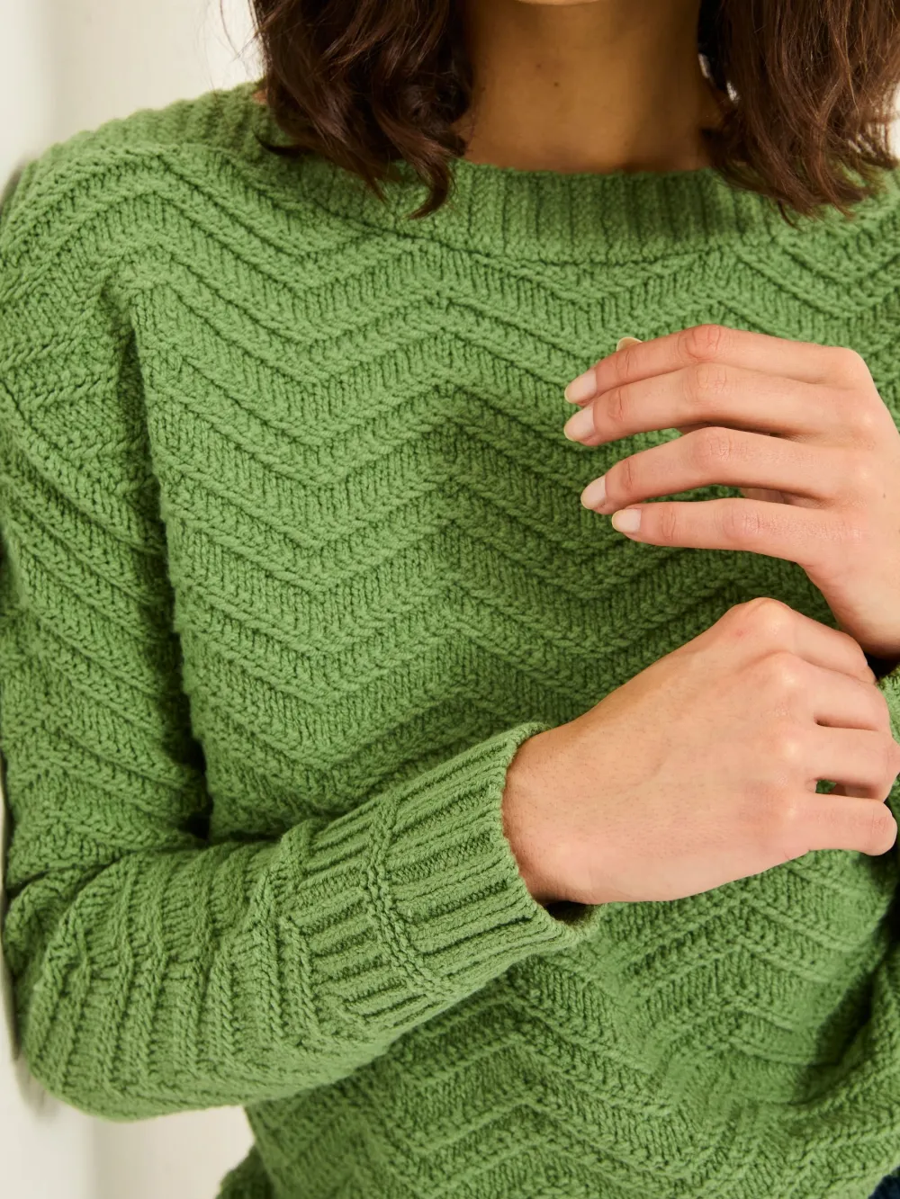 Mid Green Textured Knitted Jumper