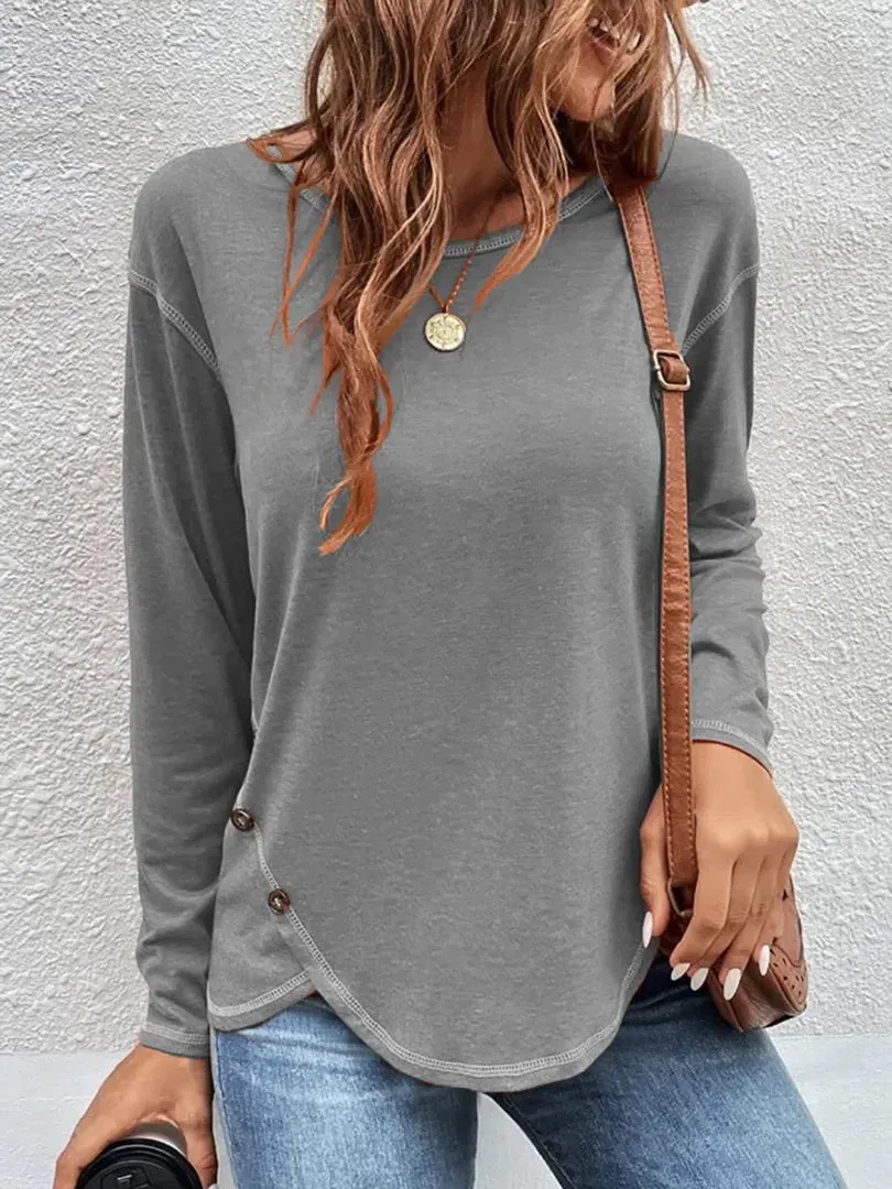 Women Long Sleeve Scoop Neck Casual T-Shirt