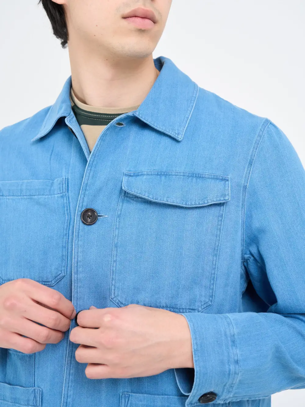 Indigo Long Sleeve Cotton-Linen Jacket