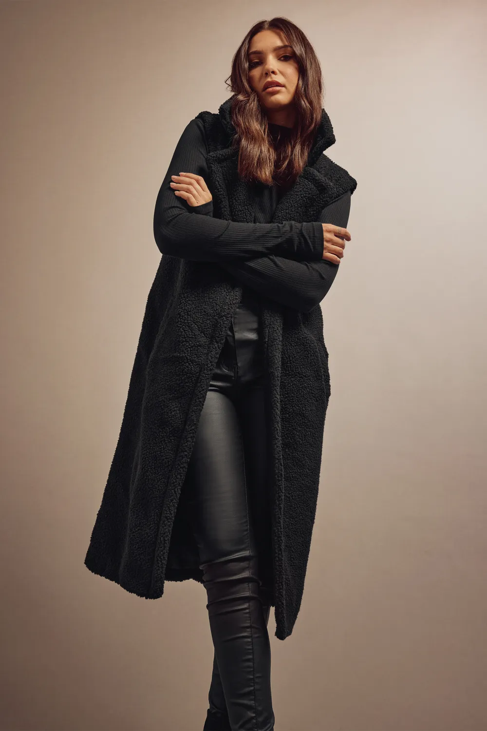 LTS Tall Black Longline Teddy Gilet