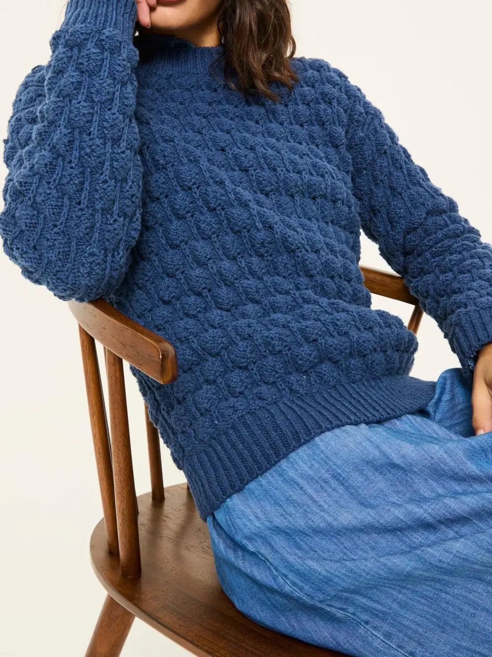 Navy Bea Bobble Knitted Jumper