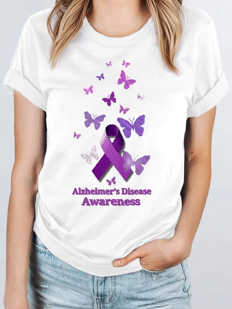 Alzheimers Awareness Butterfly Women T Shirt