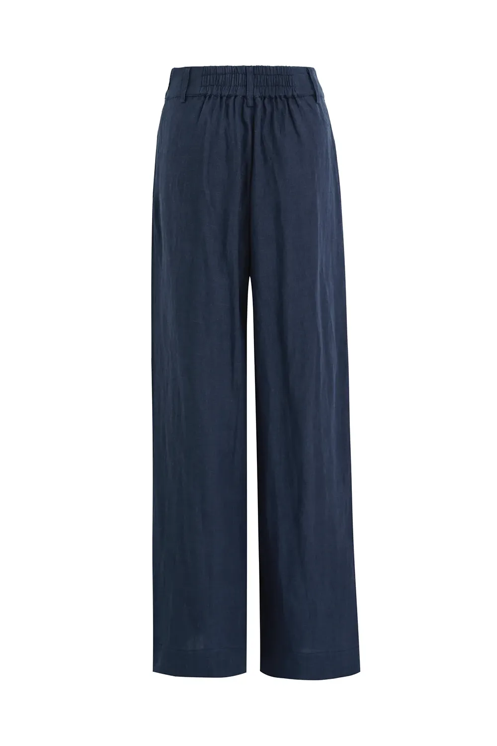 Navy Linen Elastic Back Wide Leg Pants