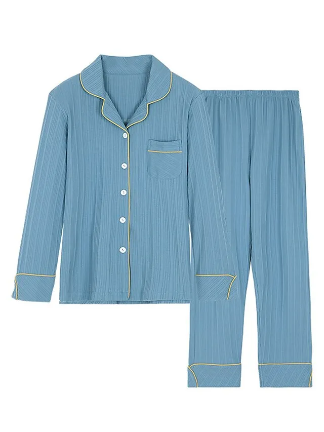 Women's Pajamas Pajama Top and Pant Sets Letter Flower Tights / Leggings Casual Comfort Home Daily Bed Cotton Breathable Lapel Long Sleeve Shirt Pant Button Pocket Summer Fall White Pink