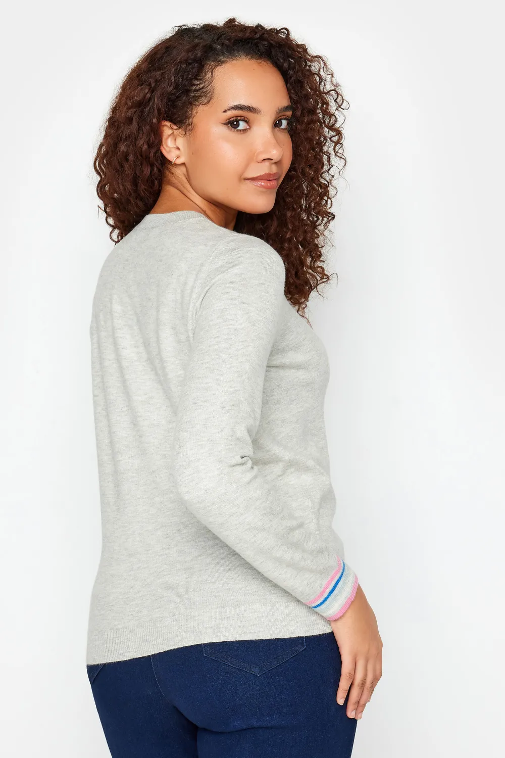 M&Co Grey Stripe Cuff Star Print Jumper