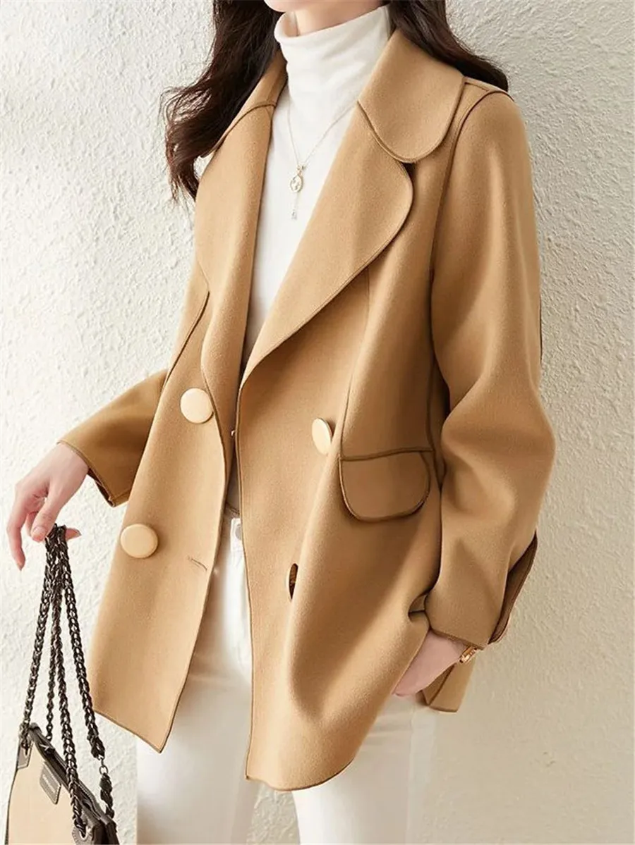 Double Breasted Solid Color Casual Coat