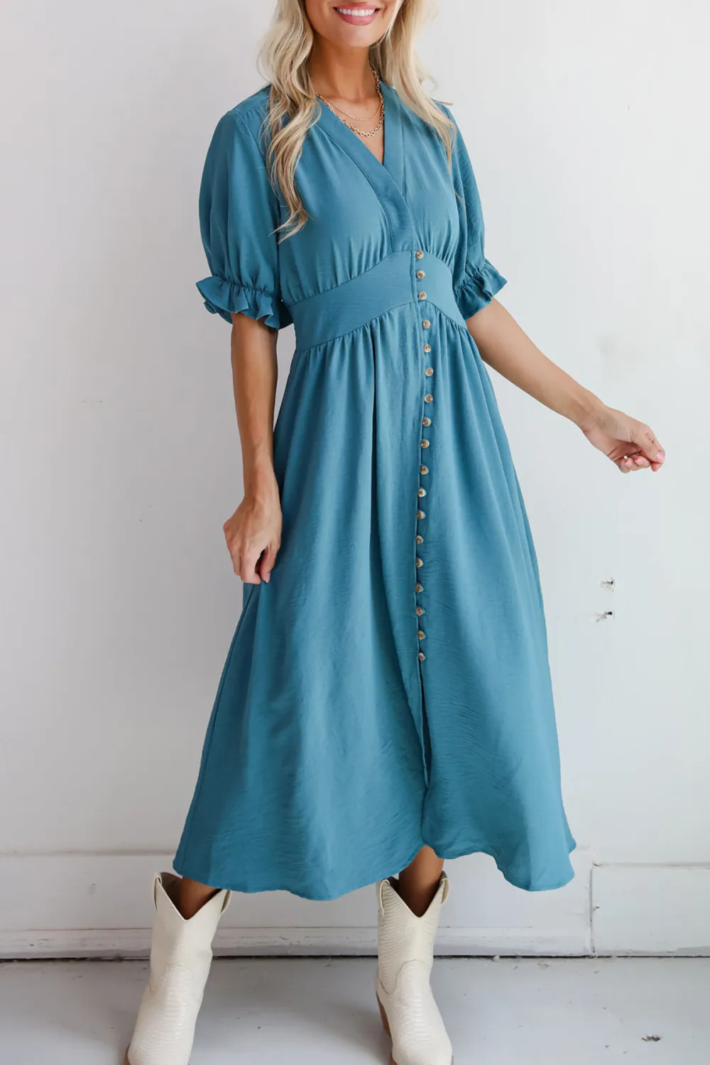 Exceptionally Graceful Teal Midi Dress