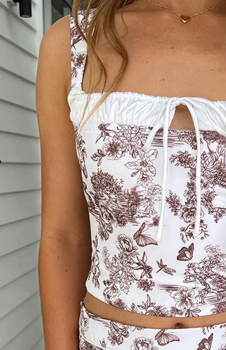 Brown Floral Print Mini Skirt