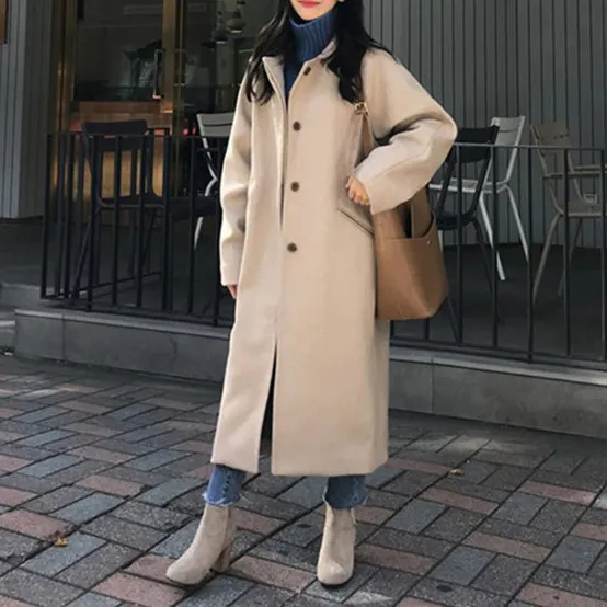 Solid Single Breasted Lapel Coat in Black