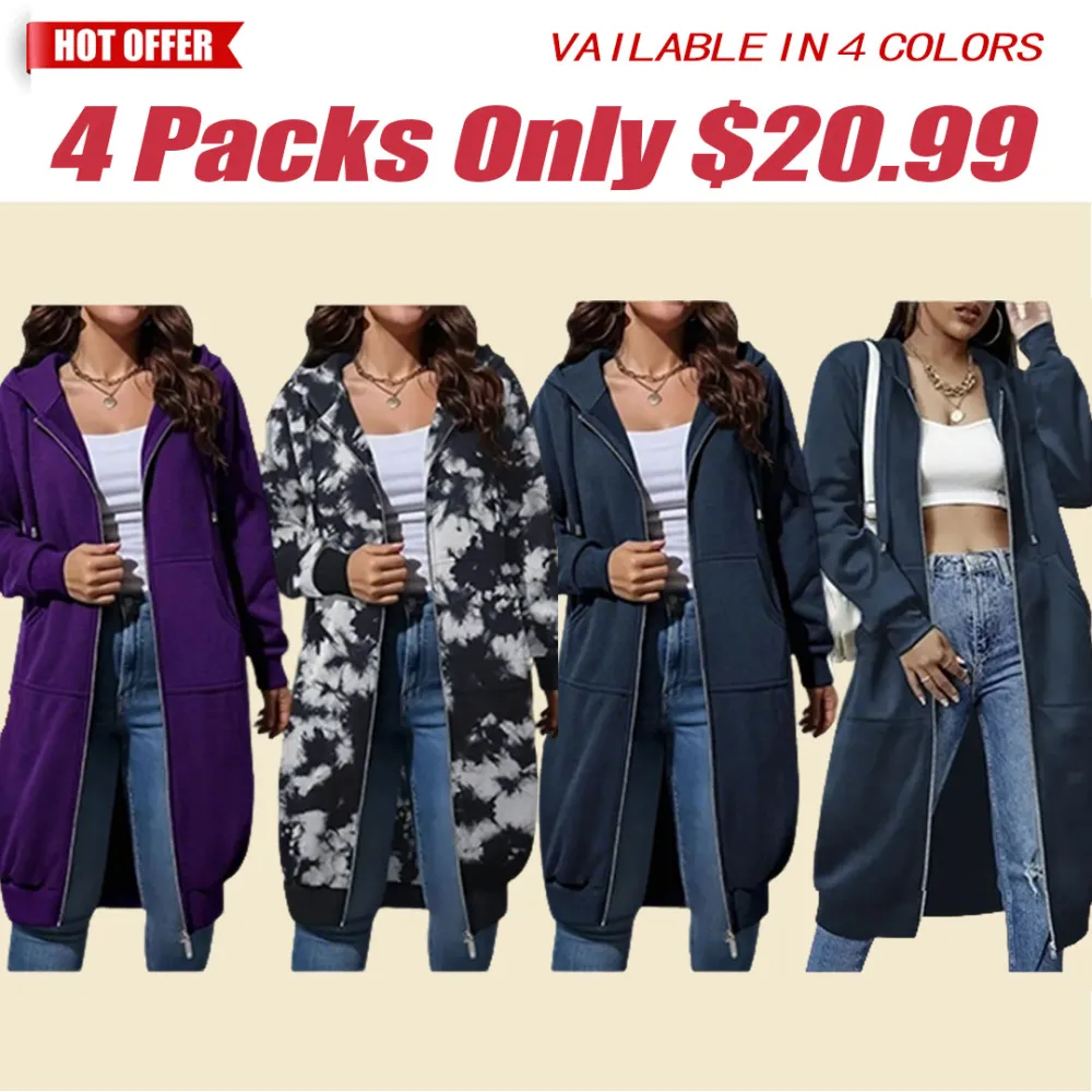 🧥 Women's Longline Zip-Up Fleece Hoodie