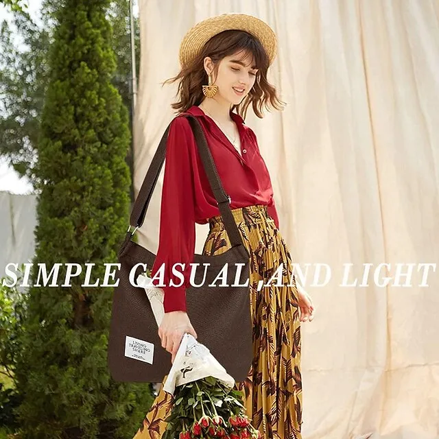 Canvas Tote Bag For Women Retro Large Size Canvas Shoulder Bag Hobo Crossbody Handbag Casual Tote For Shopping And Travel