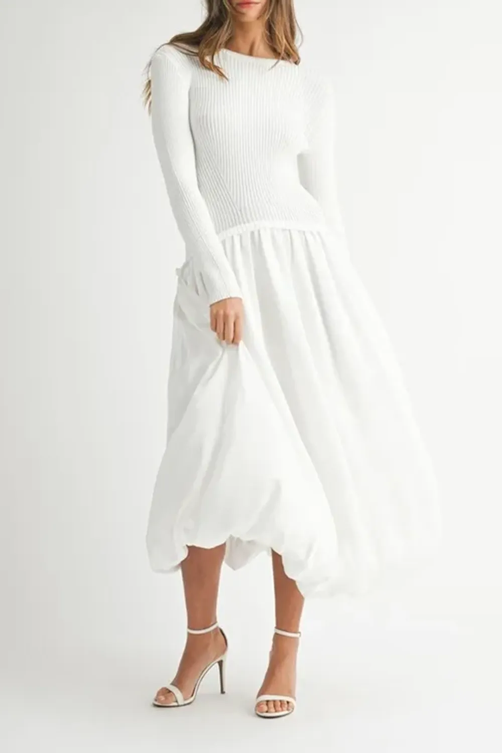 White Minimalist Slimming Temperament Sweater Dress