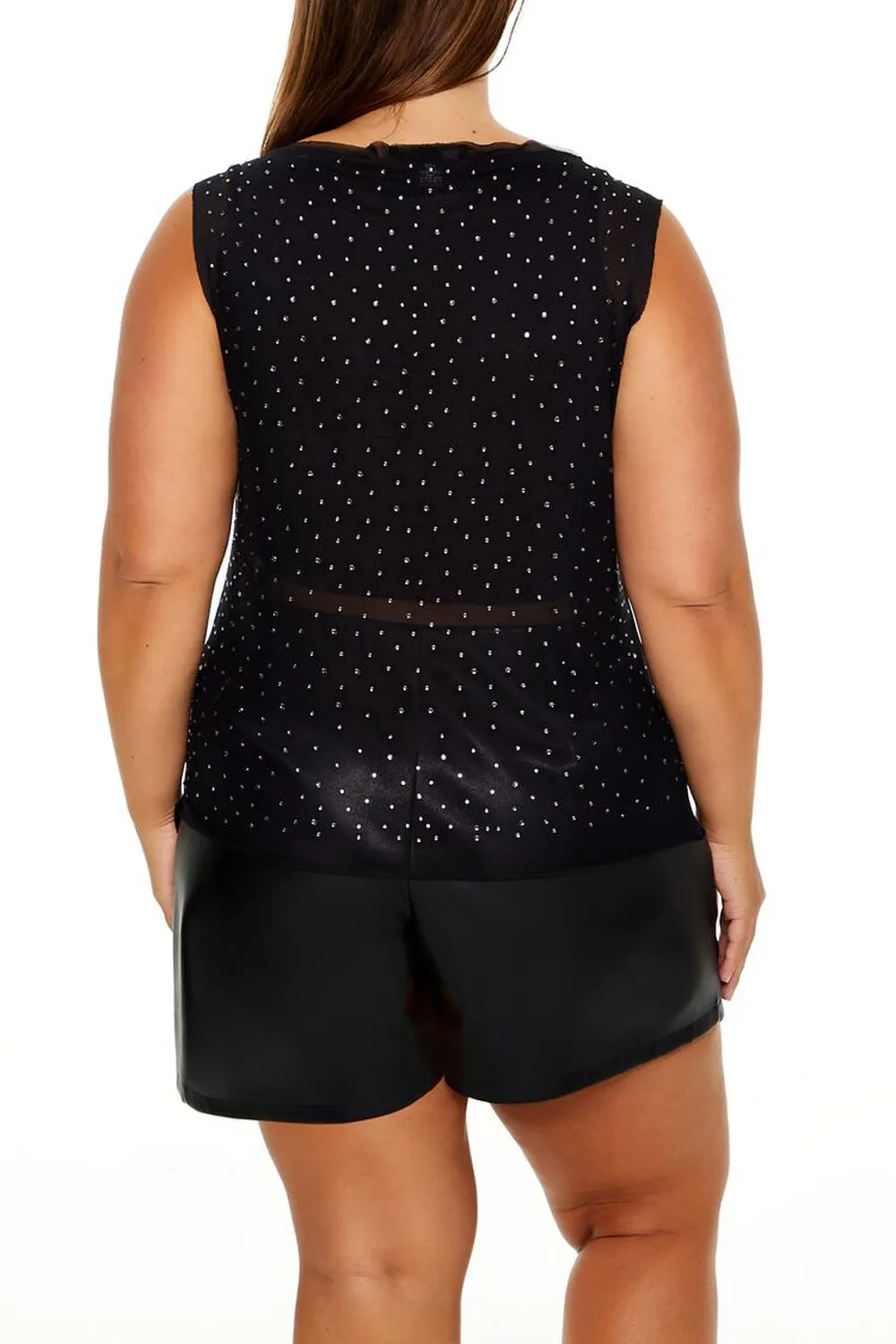 Plus Size Rhinestone Mesh Tank Top