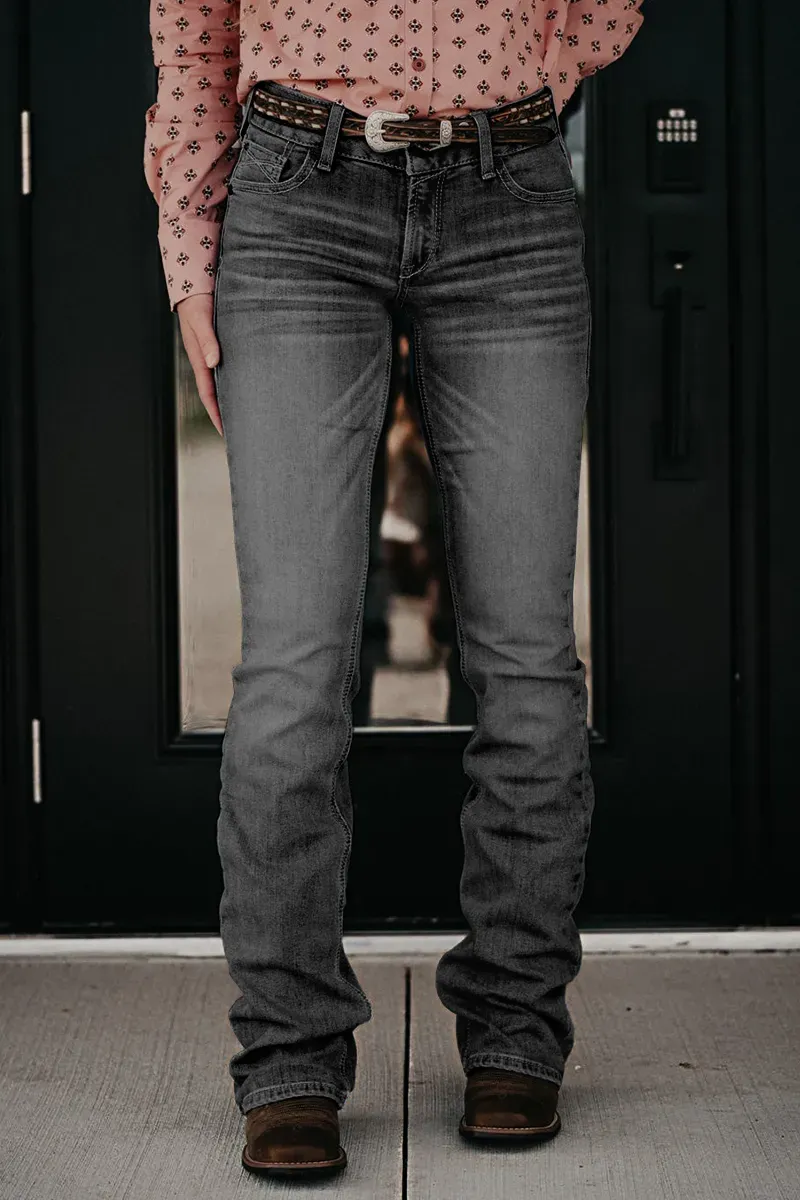 Vintage Zip Fly Mid Waist Bootcut Jeans Without Belt