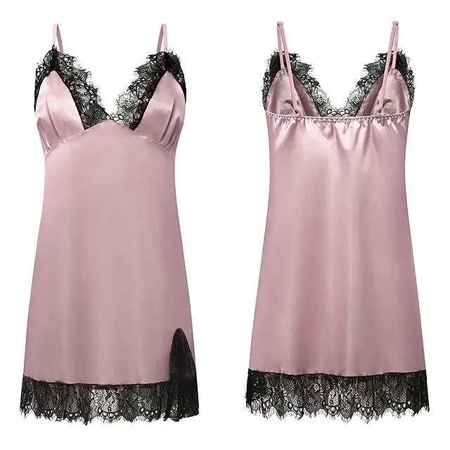 Women's Lace Satin Silk Pajamas Sets 4 Pcs Home Party Daily St.Patrick's Day Elastic Waist Pure Color Satin Simple Casual Soft Strap Top Shorts Fall Winter Spring Strap Short Sleeves Long Sleeve