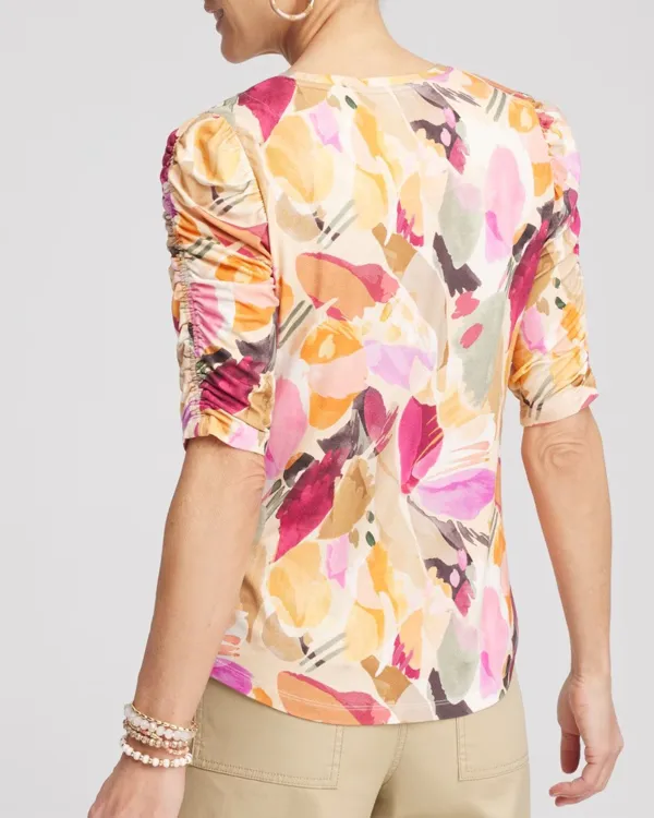 Abstract Print Puff Sleeve Tee