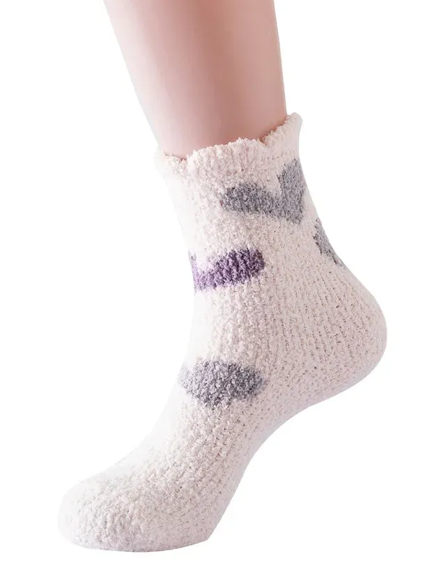 Polka-dot Bear Heart-shaped Graphics Warm Plus Velvet Coral Fleece Floor Socks