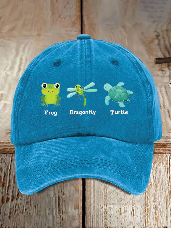 Frog Dragonfly Turtle Print Baseball Cap