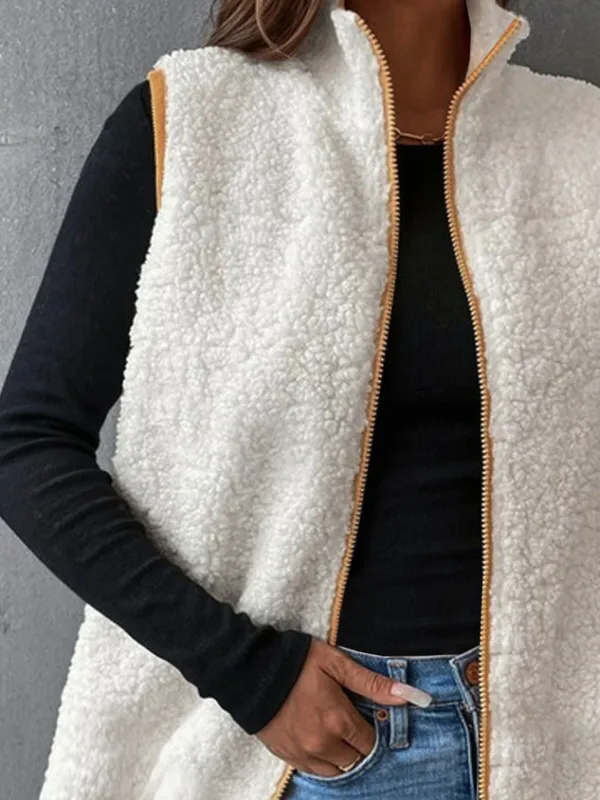 Casual Plain Fluff/Granular Fleece Fabric Plain Vest