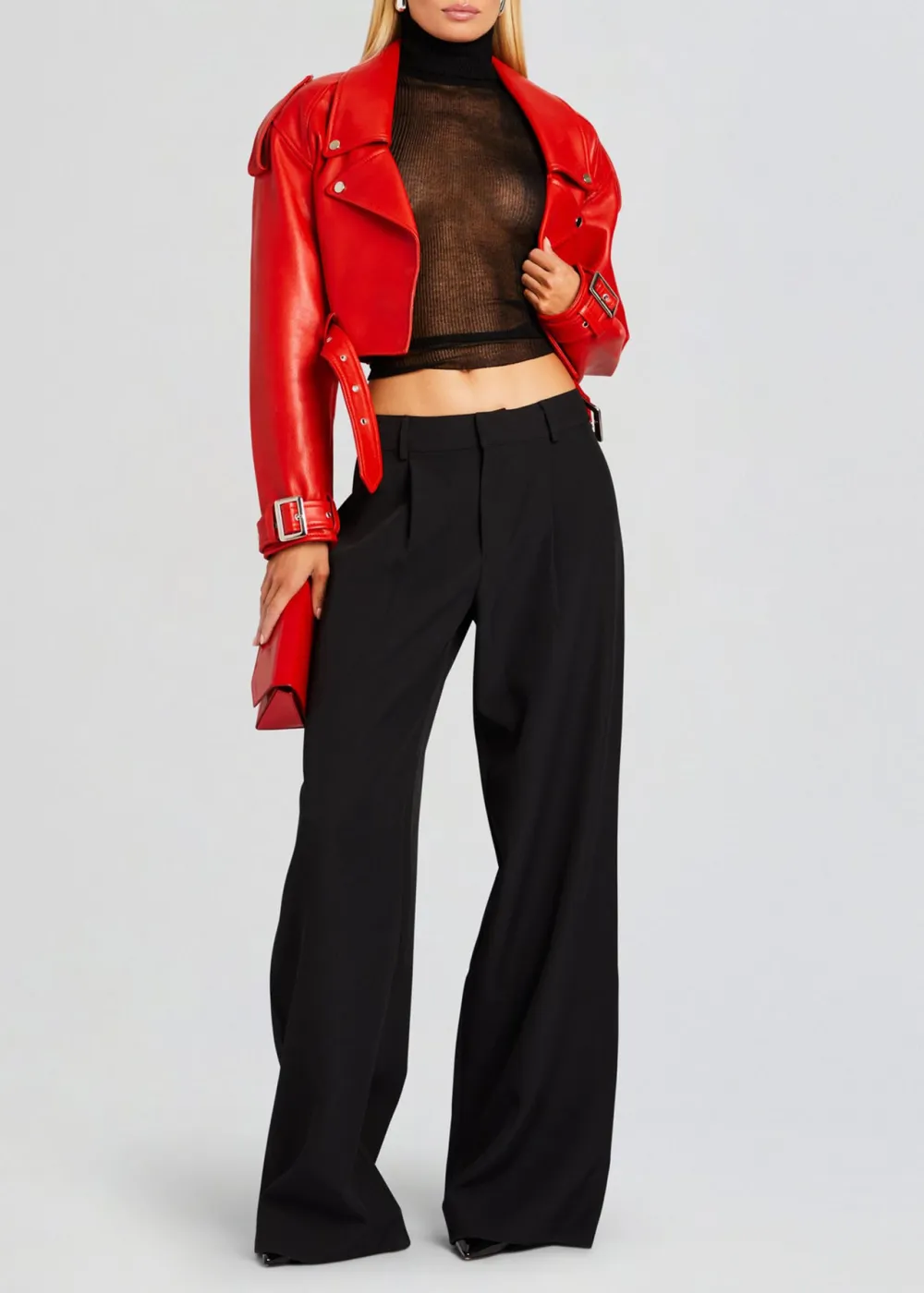 Lapel Buckle Leather Jacket