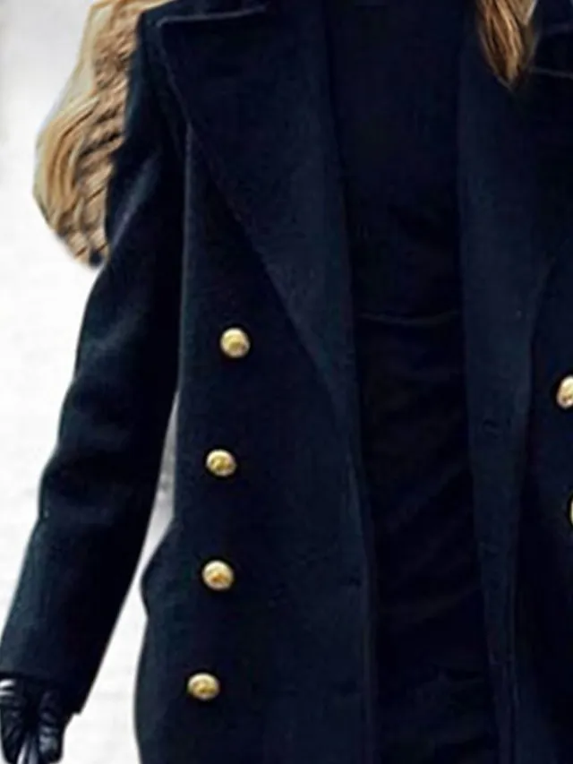 Women's Pea Coat Winter Coat Double Breasted Lapel Overcoat Warm Windproof Long Coat Trench Coat Navy Blue