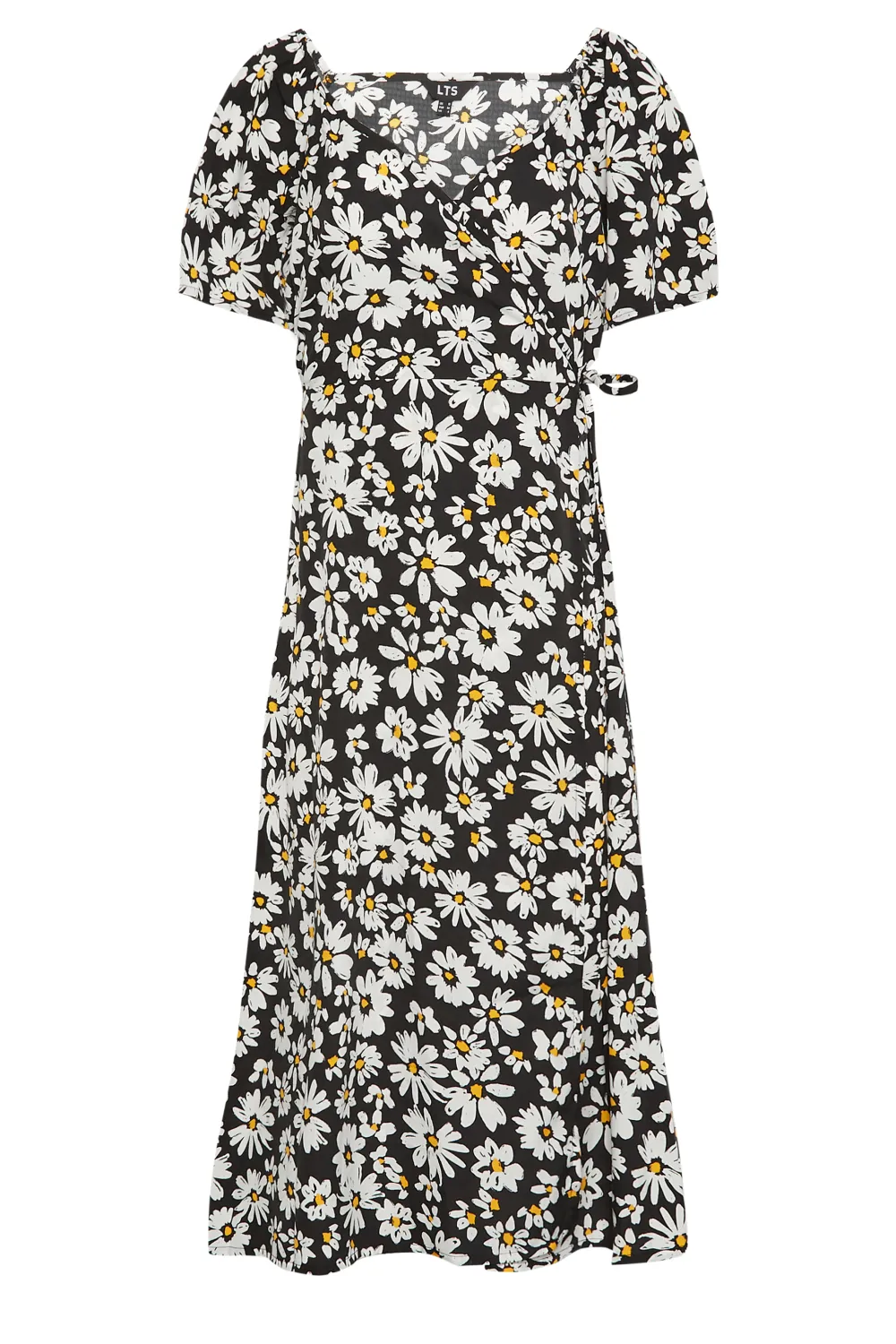 LTS Tall Black Daisy Print Wrap Dress