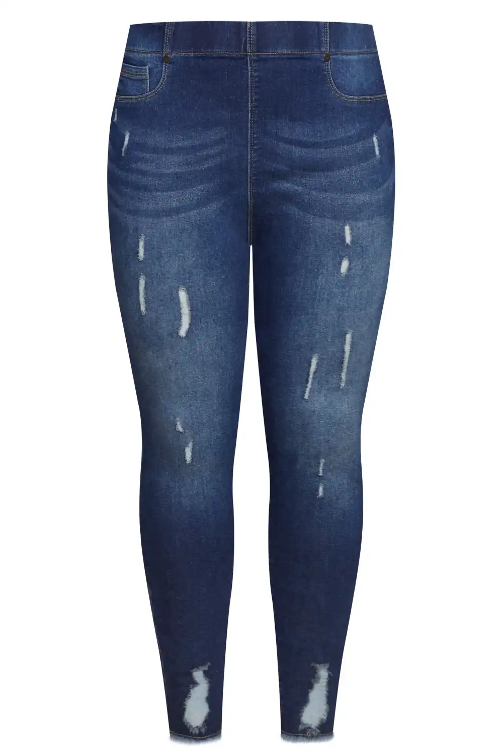 YOURS FOR GOOD Curve Indigo Blue Distressed Cat Scratch Stretch JENNY Jeggings