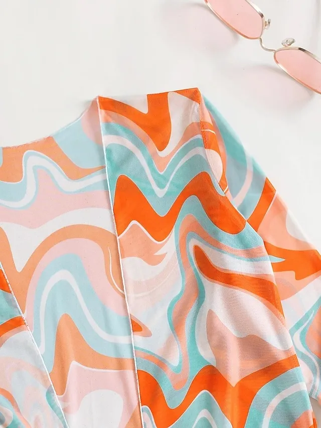 Women's Swimwear Bikini Normal Swimsuit 3-Piece Printing Graphic Black Yellow Blue Purple Orange Bathing Suits Sports Beach Wear Push Up