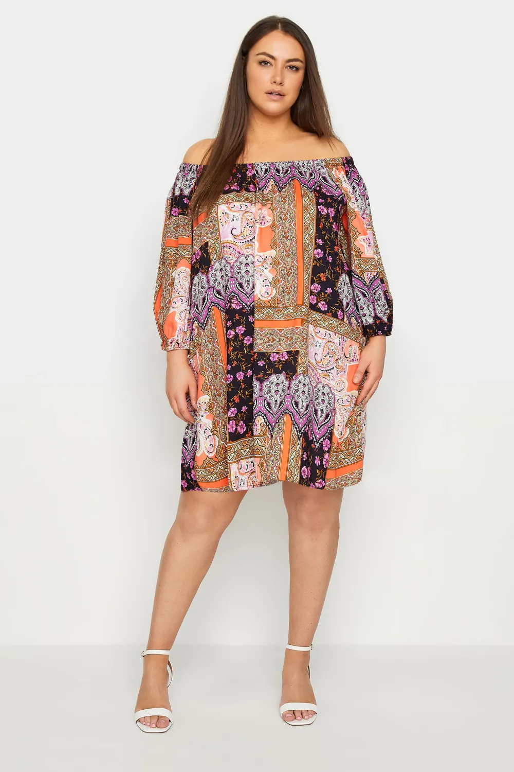 Evans Pink Paisley Floral Print Bardot Tunic Dress