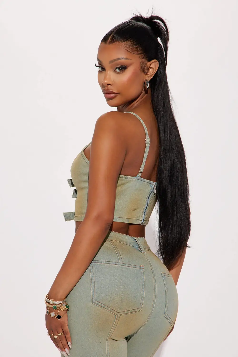 Fiona Tinted Stretch Denim Top - Light Wash