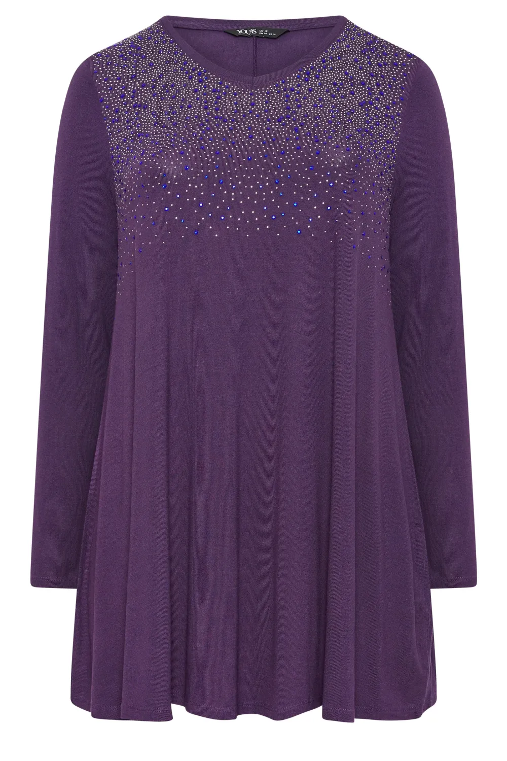 YOURS Curve Purple Stud Embellished Long Sleeve Top