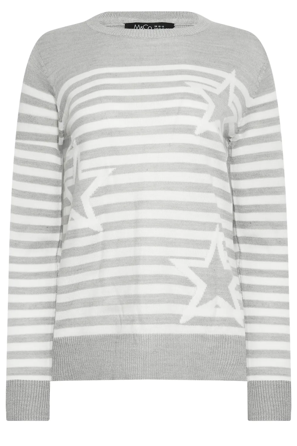 M&Co Grey Stripe Star Print Jumper
