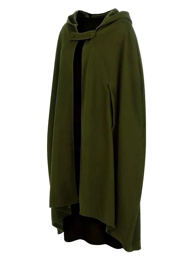 Women's Winter Coat Cloak / Halloween Xmas Capes Long Layered Coat Warm Windproof Overcoat Fall Single Breasted Hooded Coat Green Black Blue Gray Christmas Crewneck S M L XL / Winter