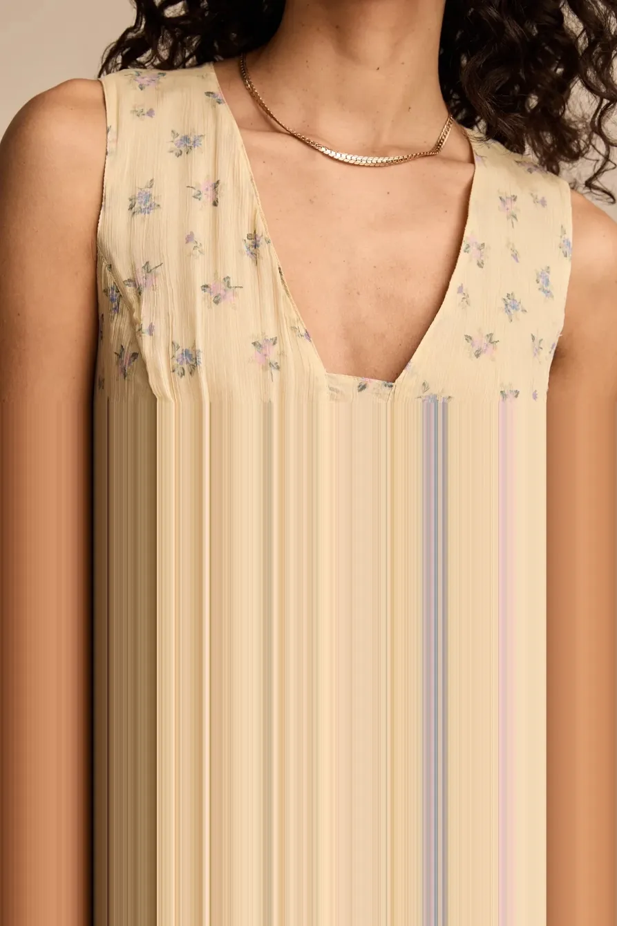 Cream Floral Printed Ruched Ruffle V Neck