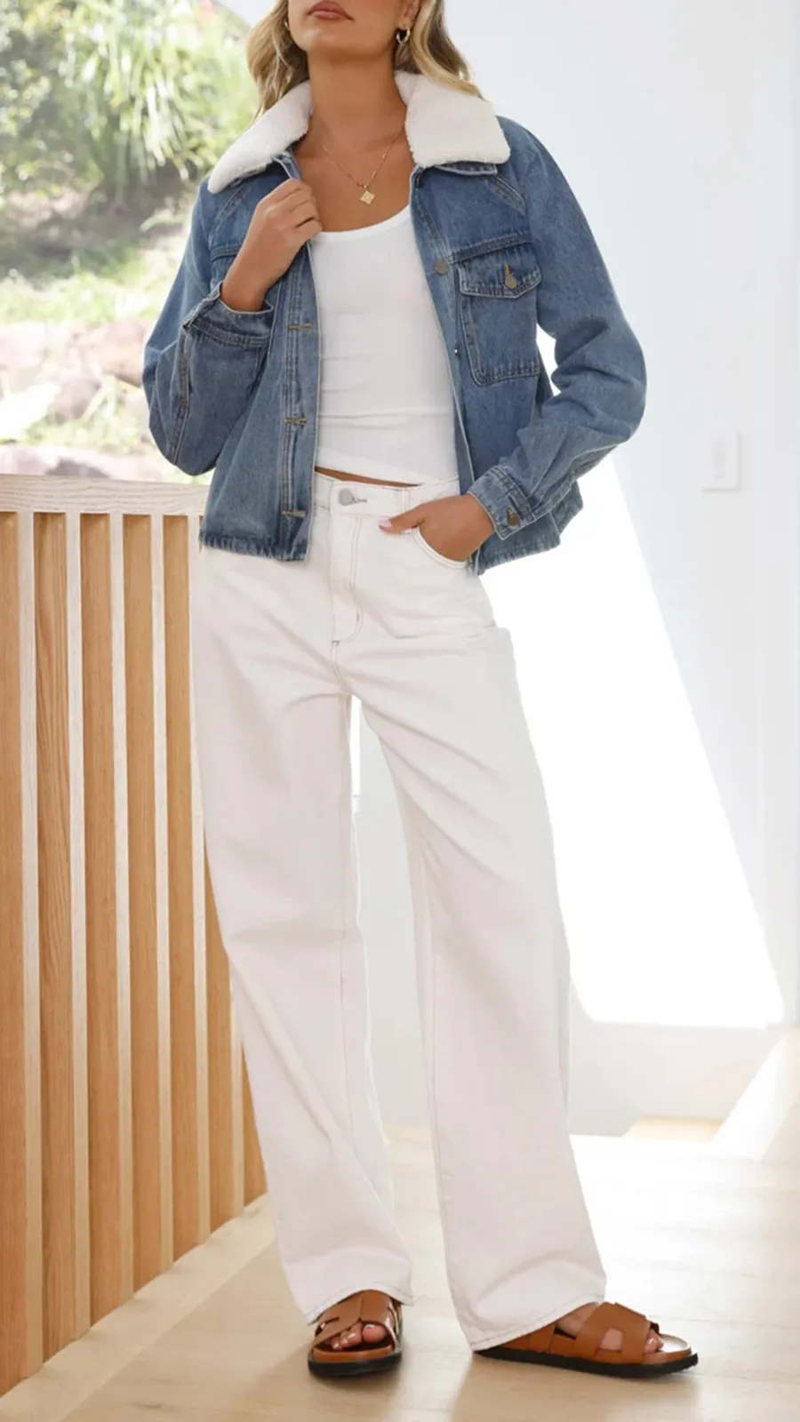 Distressed Cotton Denim Jacket With Lapel