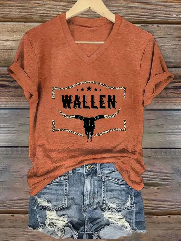Wallwn Printed V-Neck Short-Sleeved T-Shirts