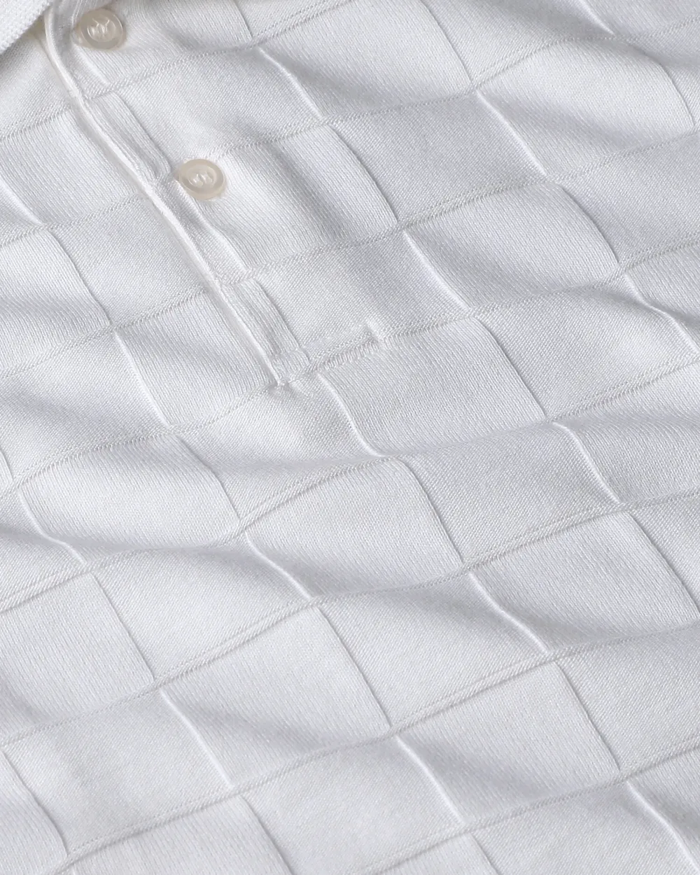 Casual Minimalist White Plaid Texture Polo Shirt