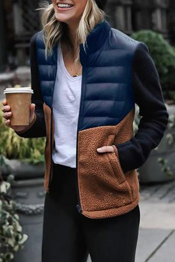 Patchwork Contrast Color Slim-Fit Down Jacket