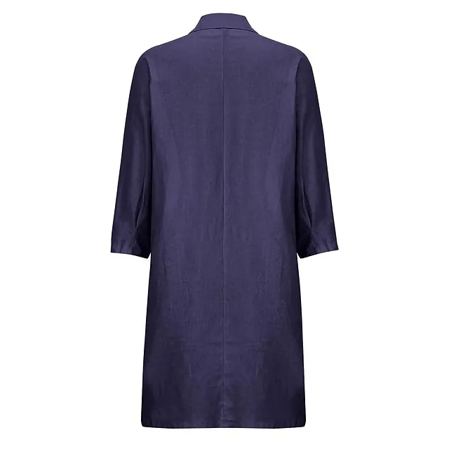 Women's Shirt Dress Casual Dress Cotton Linen Dress Midi Dress Cotton Blend Simple Basic Home Street Daily Shirt Collar Pocket Long Sleeve Summer Spring Fall 2023 Loose Fit Black White Yellow Pure