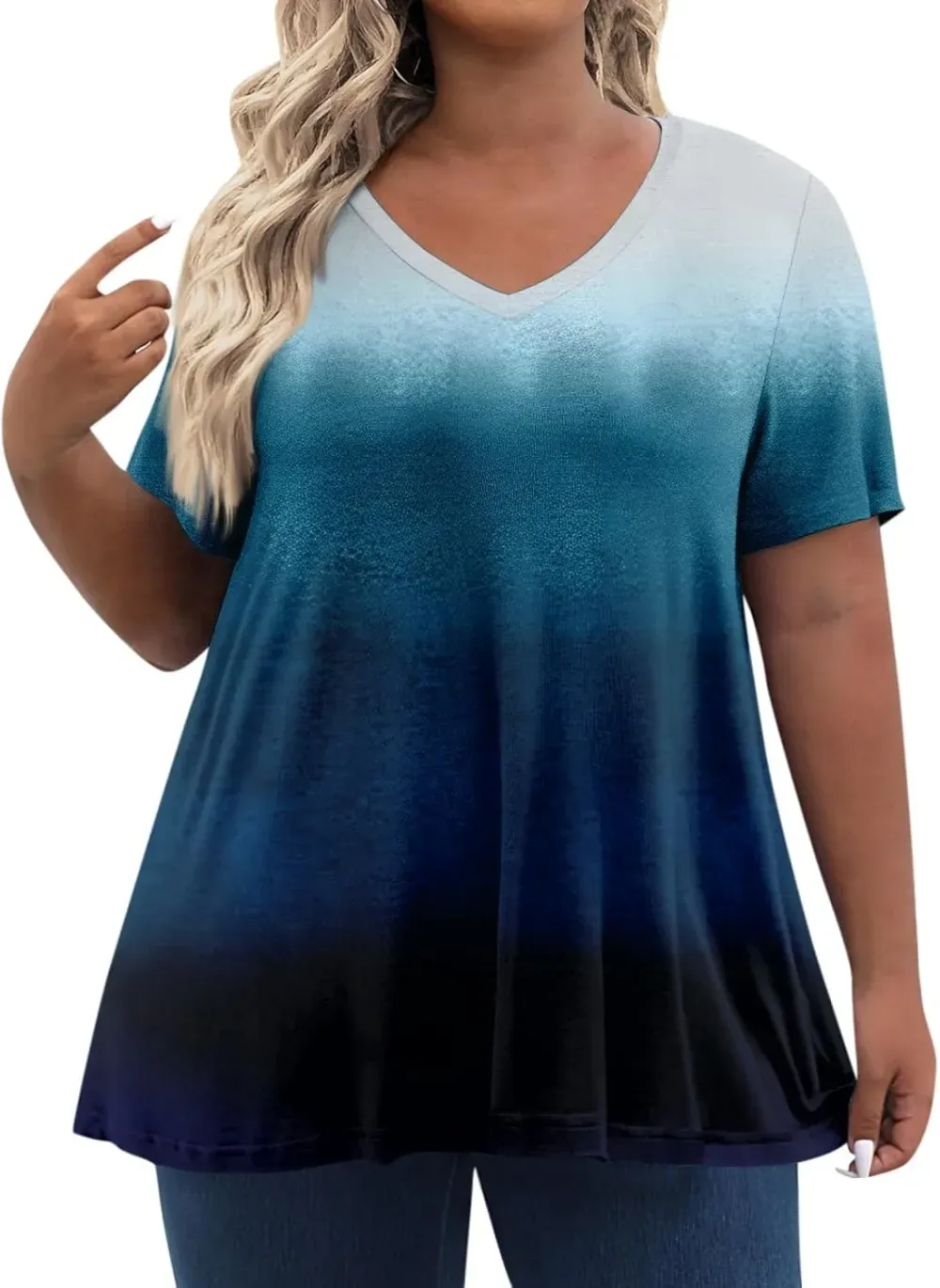 Plus Size Tops for Women Dressy Short Sleeve V Neck Shirts for Women Summer Tops for Women 2024 Floral Print Top