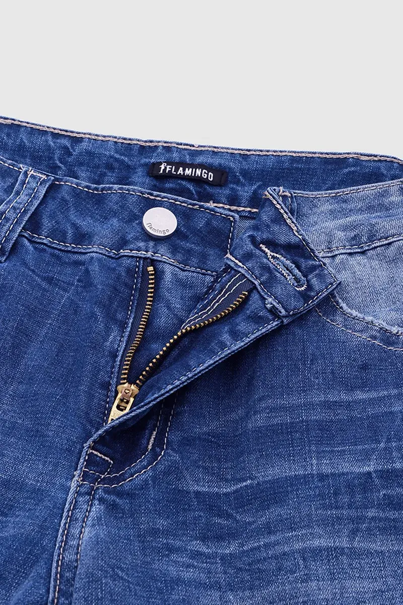 Vintage Feather Pattern Ripped Low Waist Bootcut Jeans