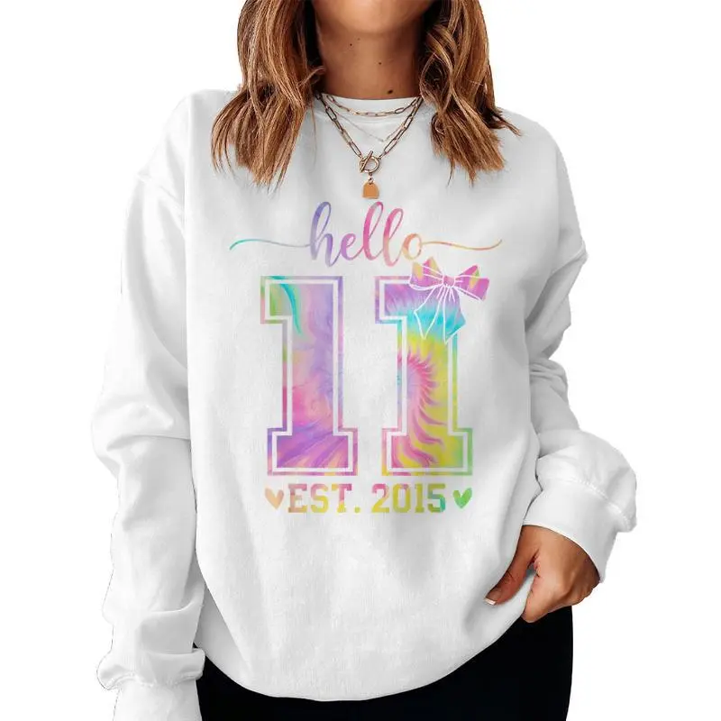 Hello Eleven Est 2015 11Th Birthday Coquette 11 Year Girl Women Sweatshirt