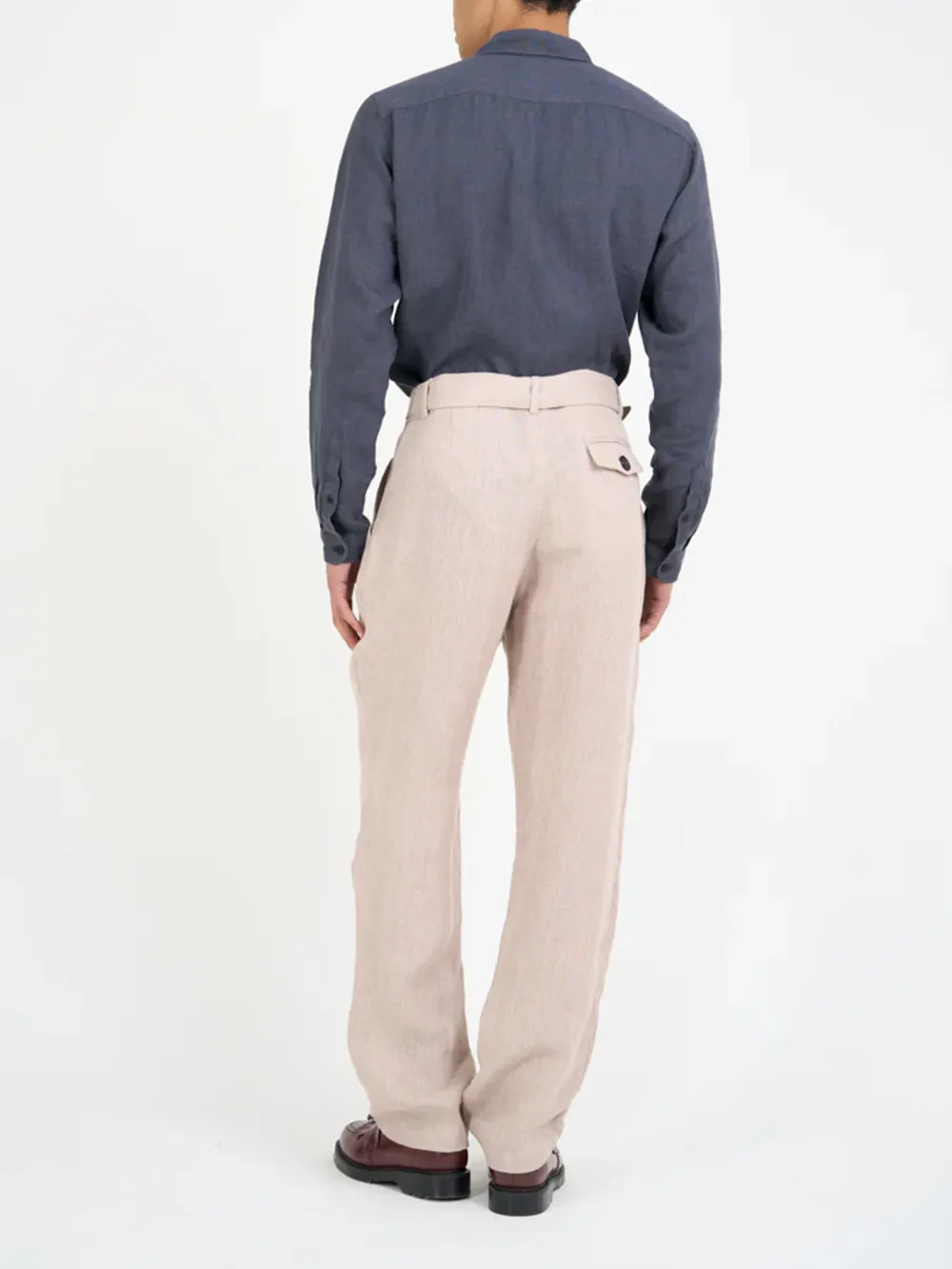 Pink Straight-Leg Belted Linen Trousers