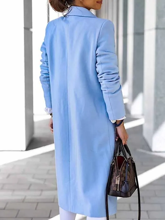 Women's Winter Coat Coat Warm Breathable Work Office / Career Daily Wear Vacation Pocket Drawstring Buttoned Front Turndown Elegant Lady Modern Formal Solid Color Regular Fit Outerwear Long Sleeve